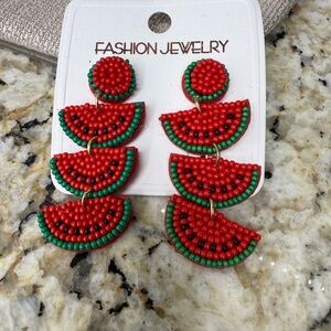NWT Watermelon Beaded Layered Tiered Lightweight Dangle Earrings